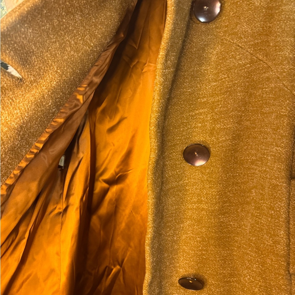Vintage Betty Rose Mustard Wool Tweed Swing Coat w/ Genuine Fox Fur Collar - Picture 5 of 8